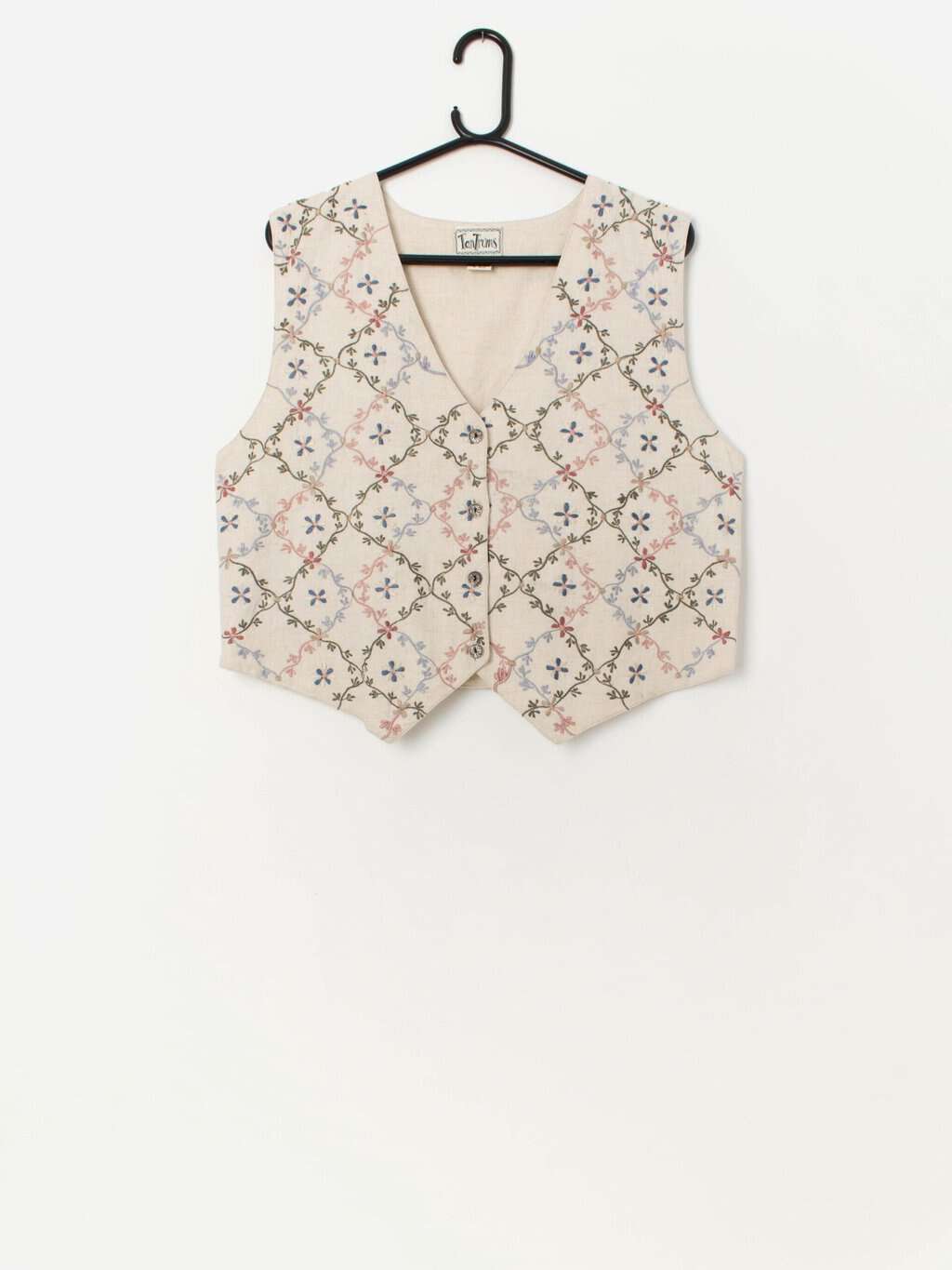 Vintage pretty embroidered waistcoat with cute buttons - Medium / Large