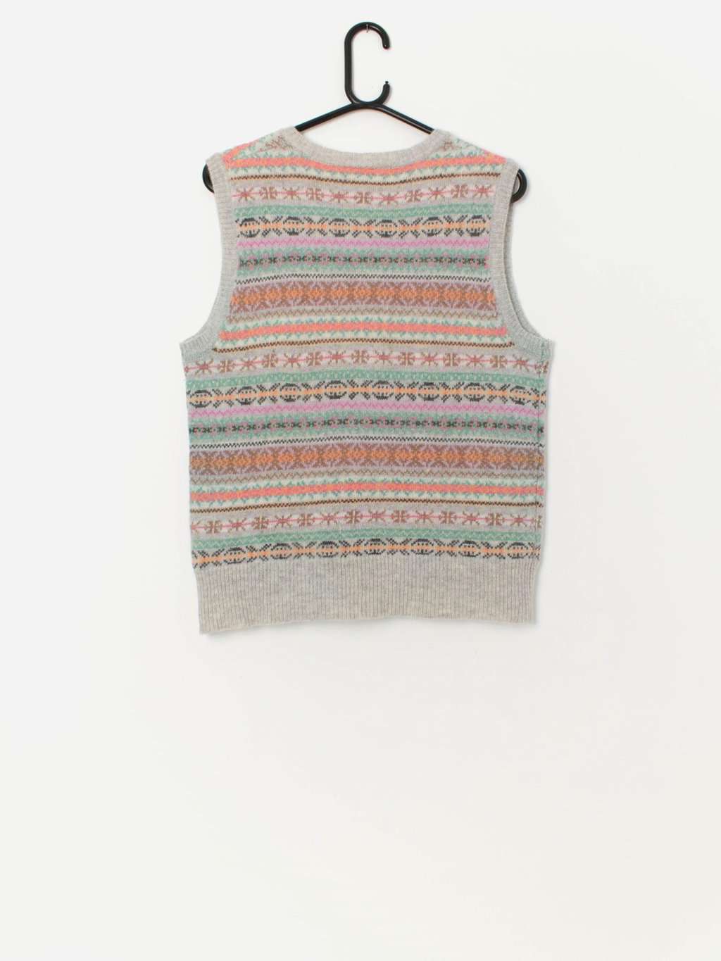 Vintage knitted fair isle lambswool vest in pastel colours - Medium / Large - Image 3