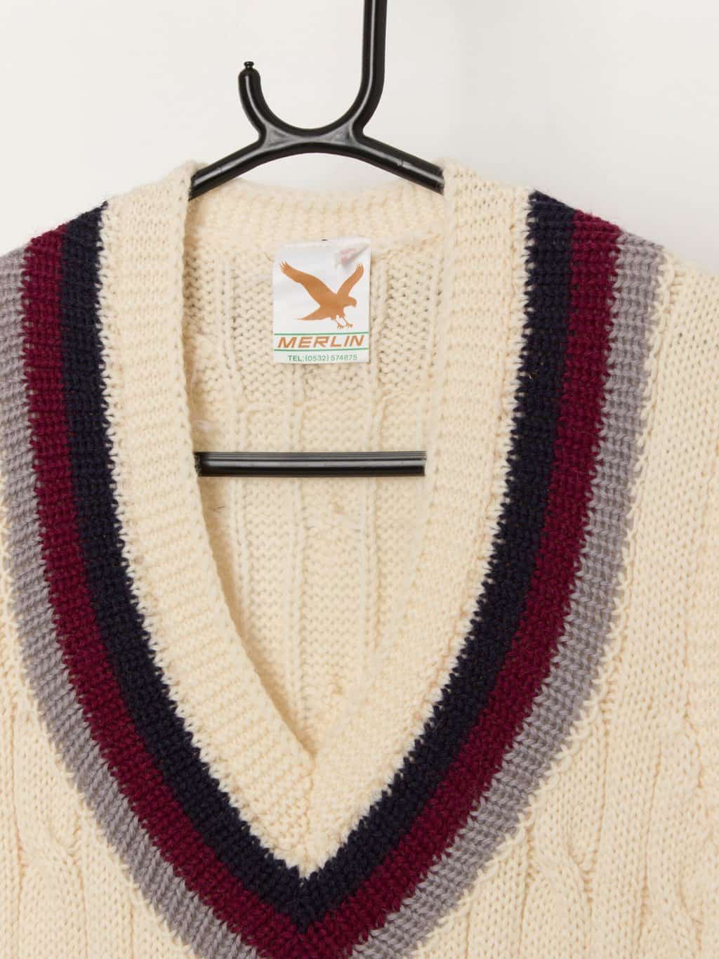 Vintage wool cricket vest with chunky cable knit pattern - Medium / Large - Image 2