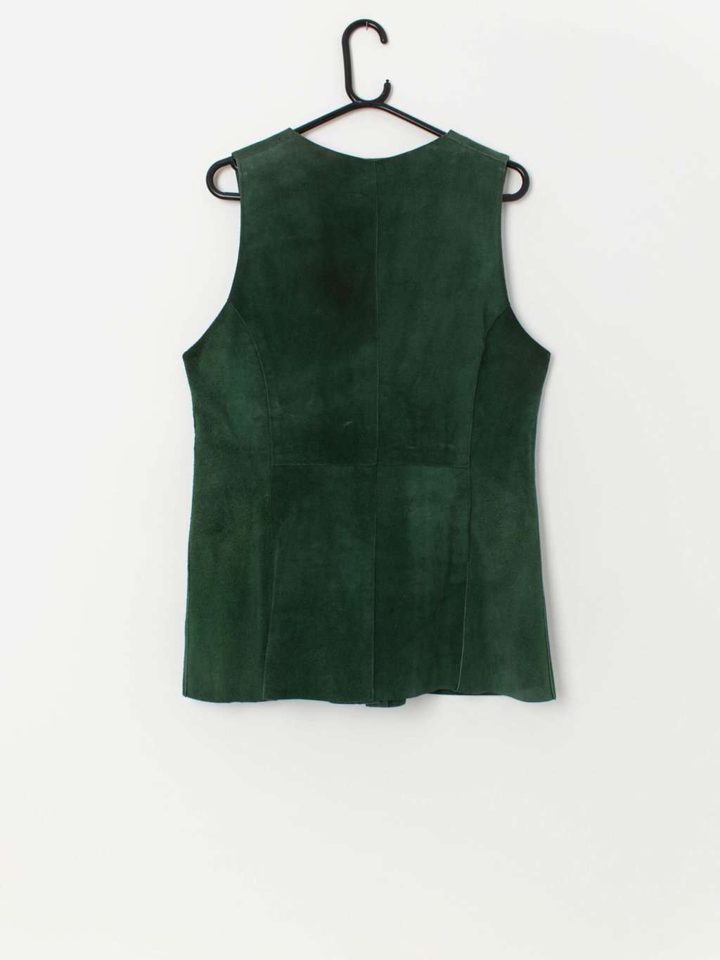 70s vintage suede long vest in forest green - Large - Image 3