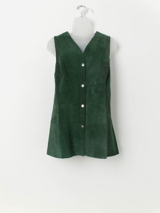 70s vintage suede long vest in forest green - Large