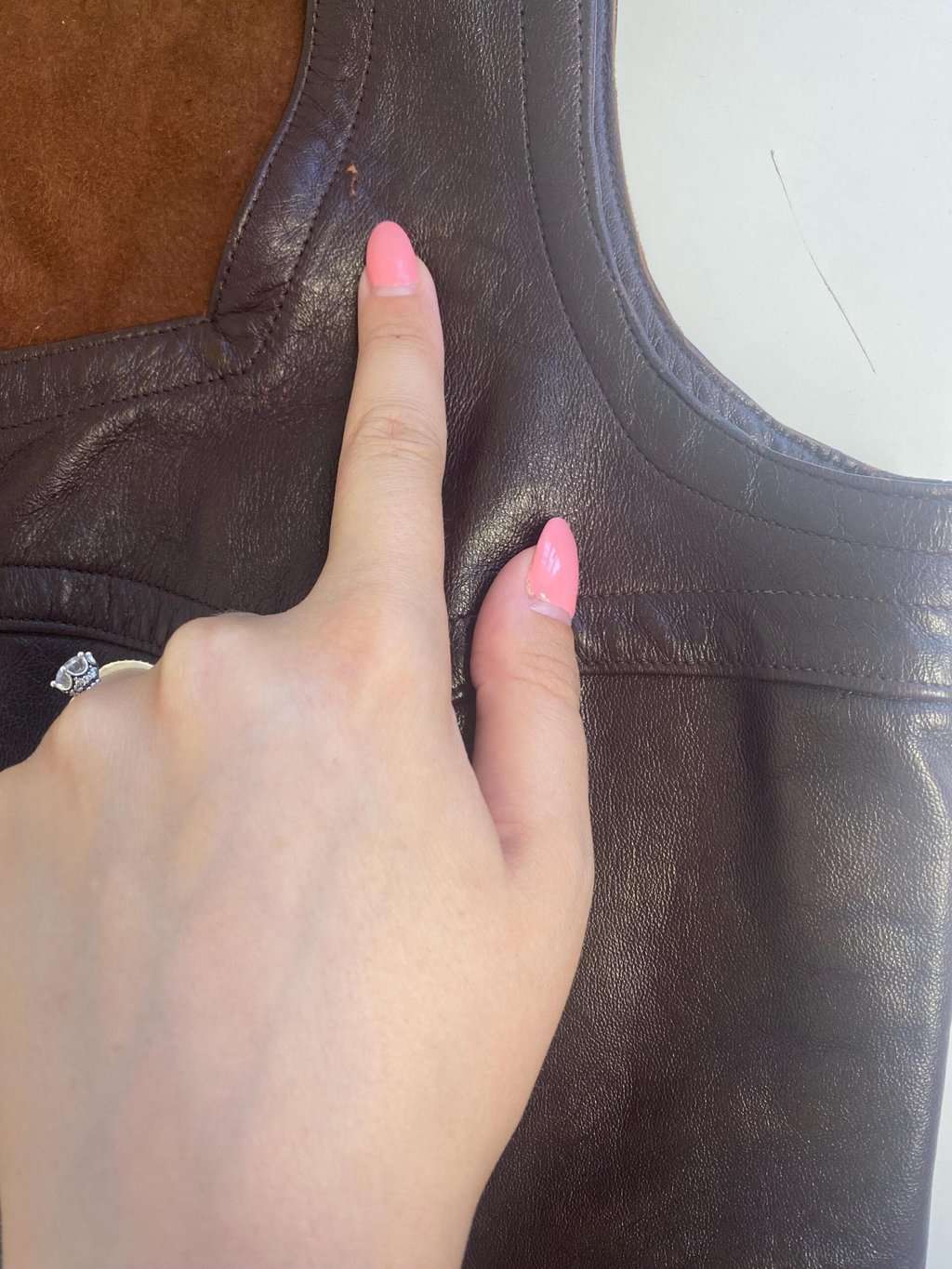 70s vintage leather vest in red-brown with poppers - M - Image 5