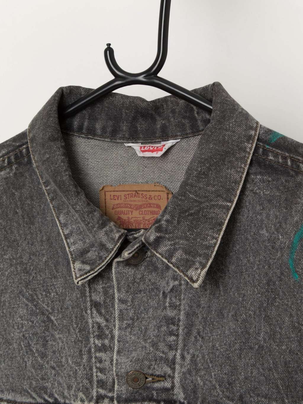 80s vintage customised Levis stonewash trucker denim jacket with a painted back - Large / XL - Image 3