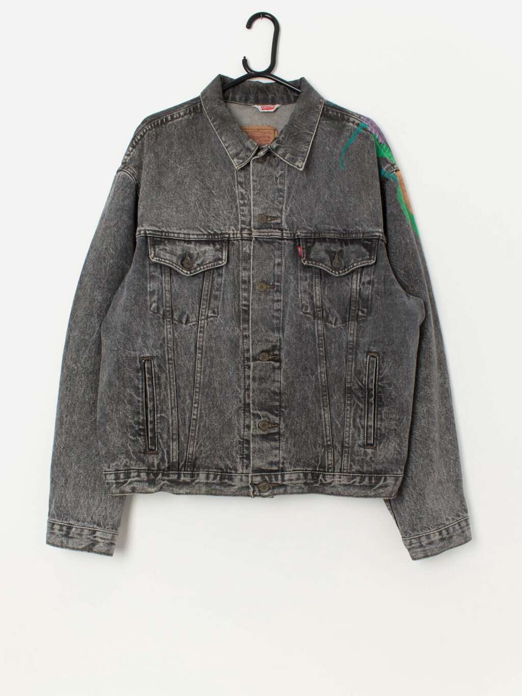 80s vintage customised Levis stonewash trucker denim jacket with a painted back - Large / XL - Image 2