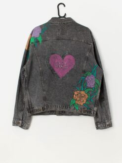 80s vintage customised Levis stonewash trucker denim jacket with a painted back - Large / XL