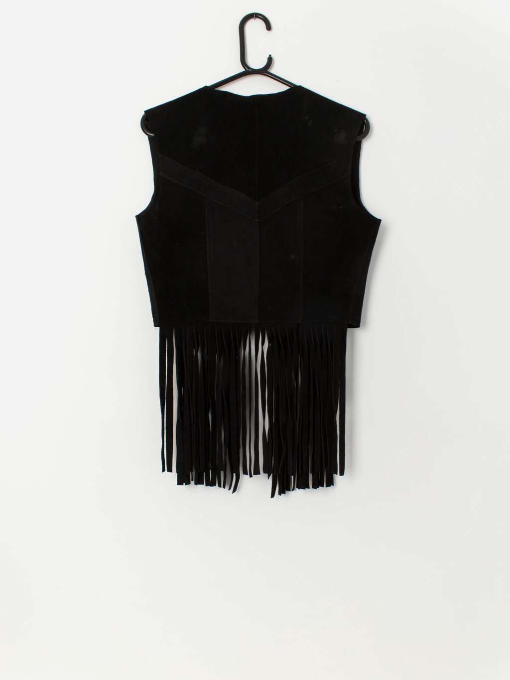 80s vintage black suede fringed vest with cow print trim - Medium - Image 3