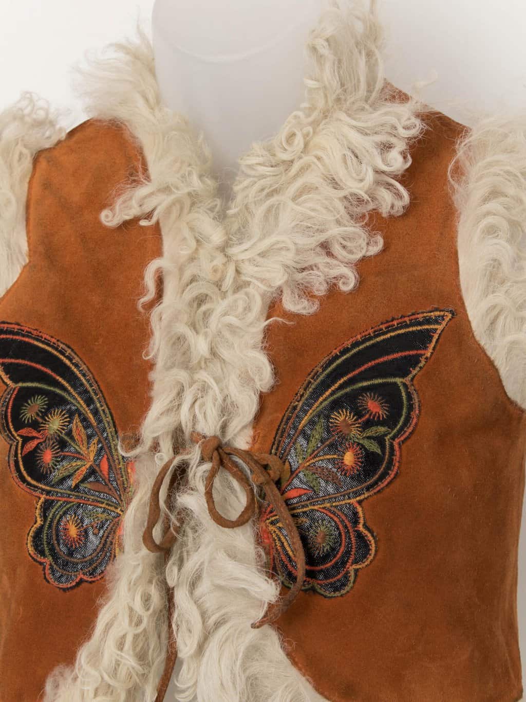 Rare 70s vintage suede sheepskin vest, made in France - 2XS / XS - Image 3