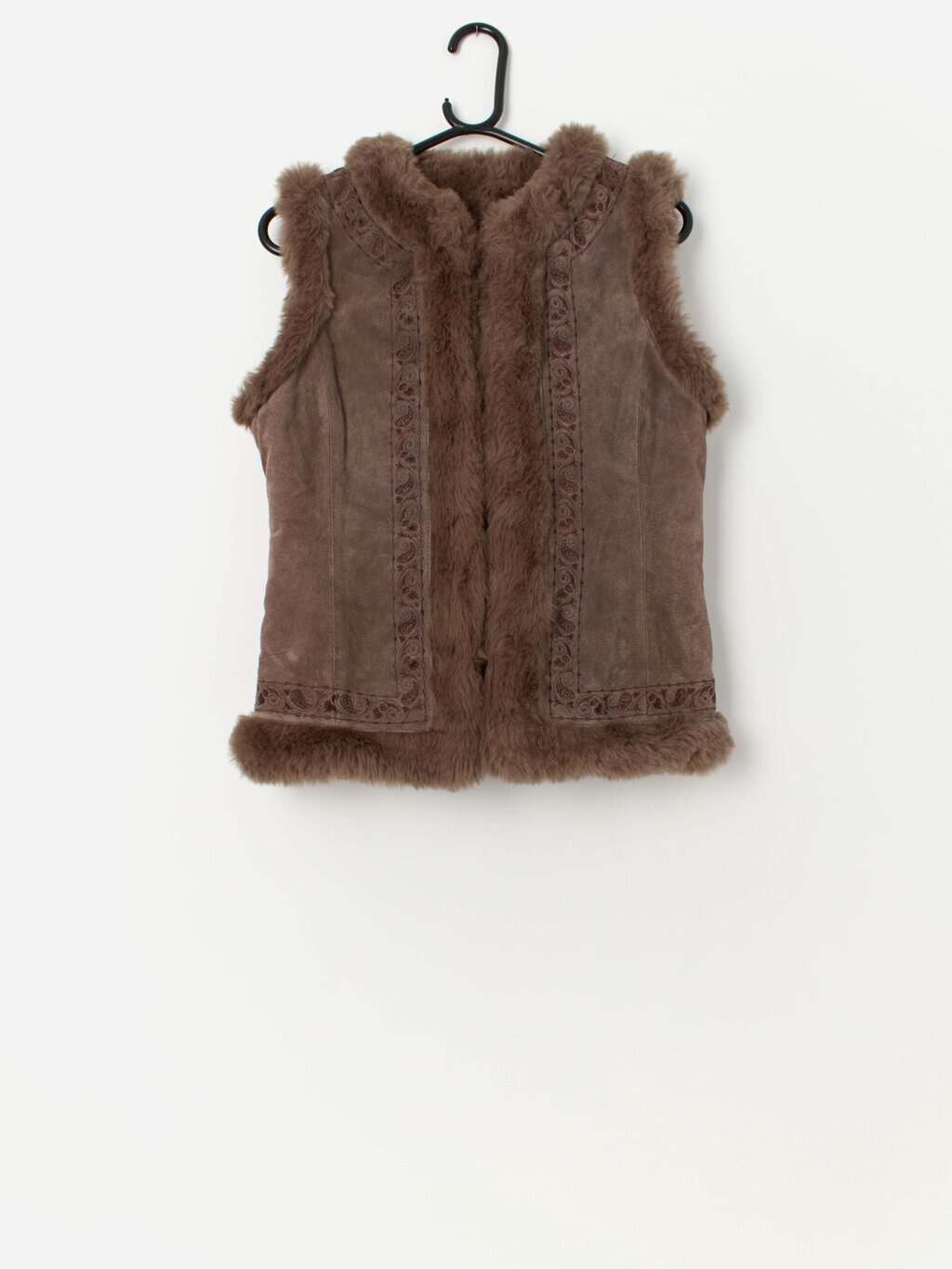 Vintage Y2K embroidered suede vest with faux fur lining - Small - Image 3