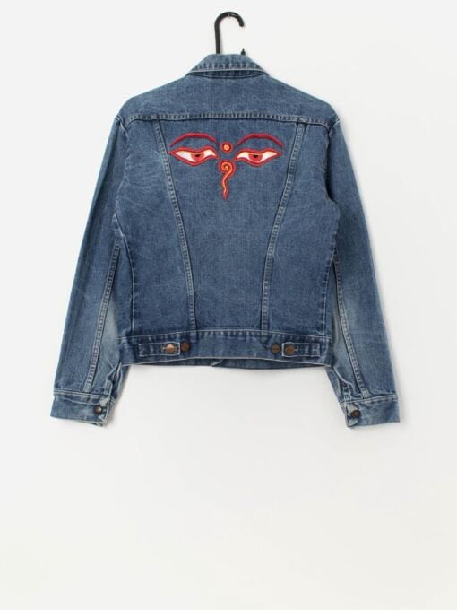 Vintage 70s Wrangler denim jacket with red eye embroidery - Small / Medium