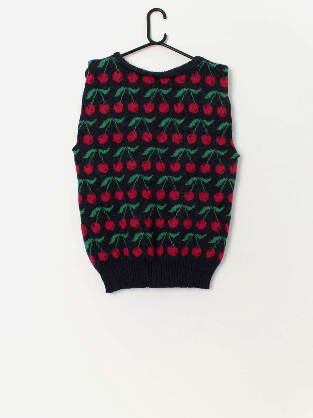 Vintage knitted cherry wool vest in blue - Medium / Large - Image 3