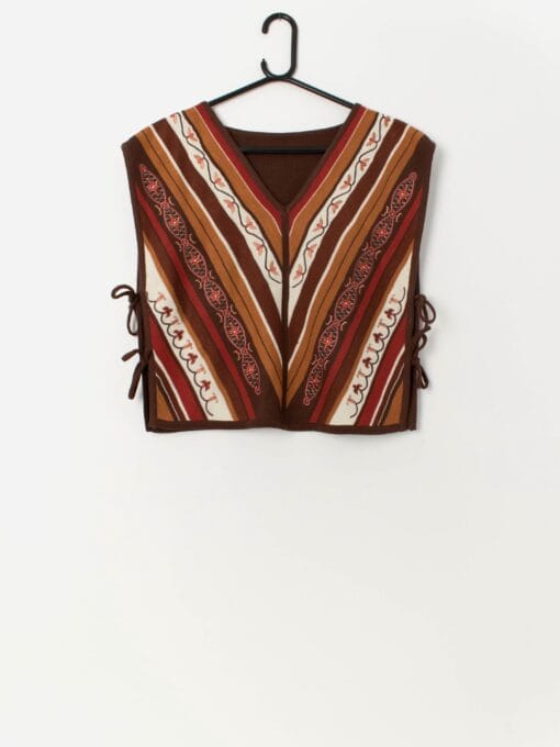 70s vintage knitted vest in beautiful autumnal colours - Medium