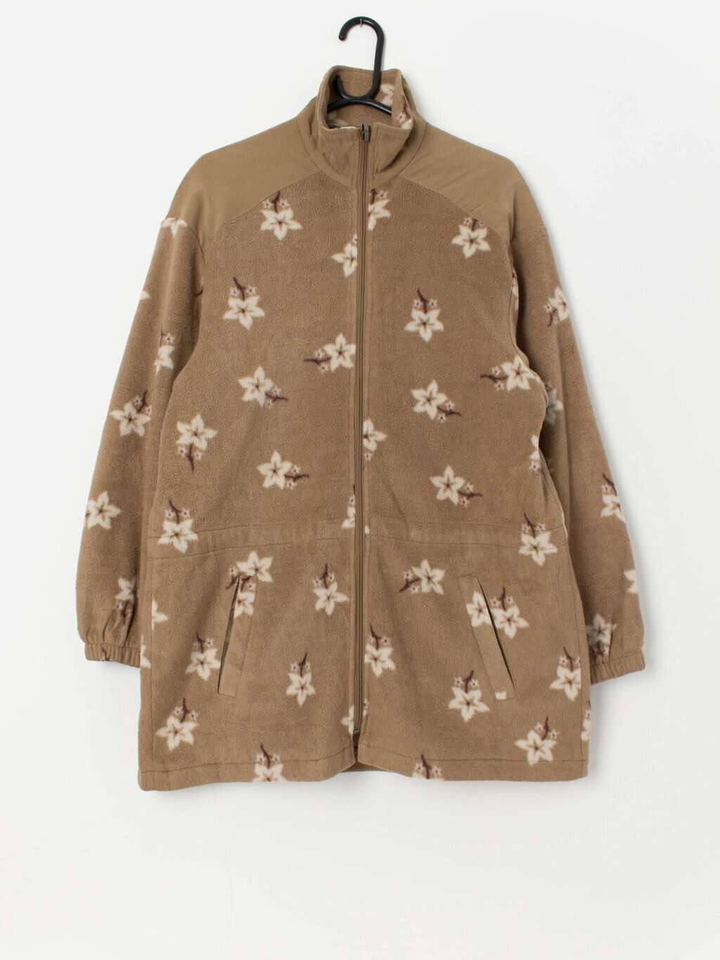Vintage long floral fleece jacket in brown and white - Medium / Large