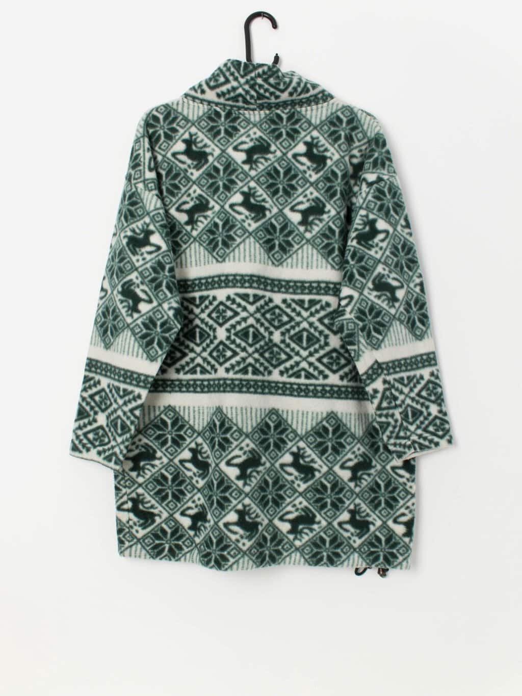 Vintage green deer patterned pullover fleece with turtle neck, womens - Large - Image 3