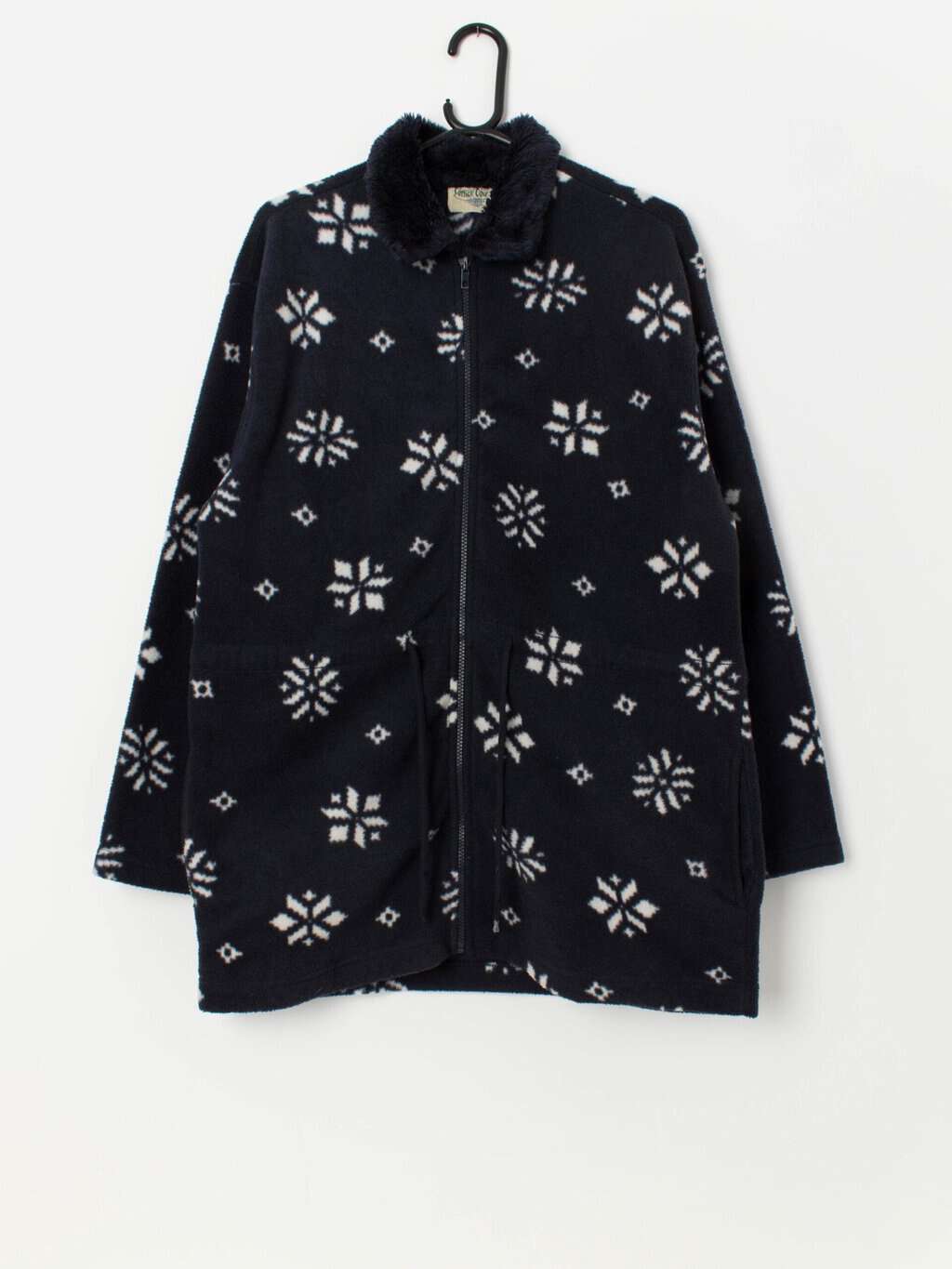snowflake patterned fleece with faux fur collar - M / L