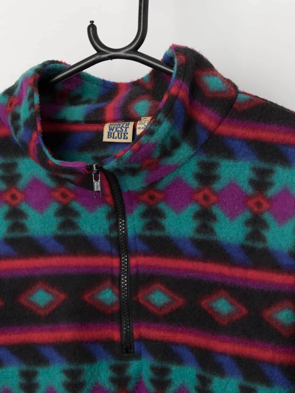 Vintage bright crazy pullover fleece, quarter zip - Large - Image 2