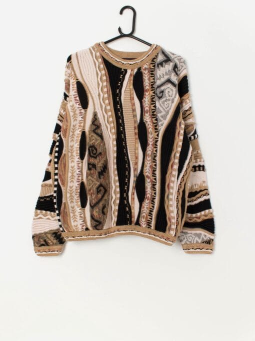 90s vintage Tundra coogi style 3D knit jumper, made in Canada - Large