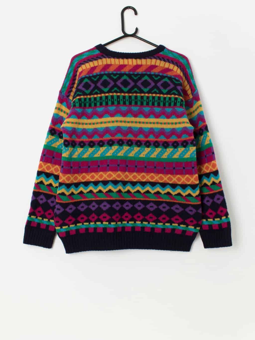 Vintage Zig Zag multi-coloured wool jumper, made in Scotland - Medium - Image 3