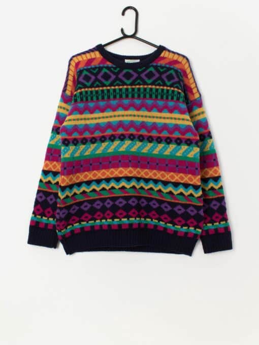Vintage Zig Zag multi-coloured wool jumper, made in Scotland - Medium