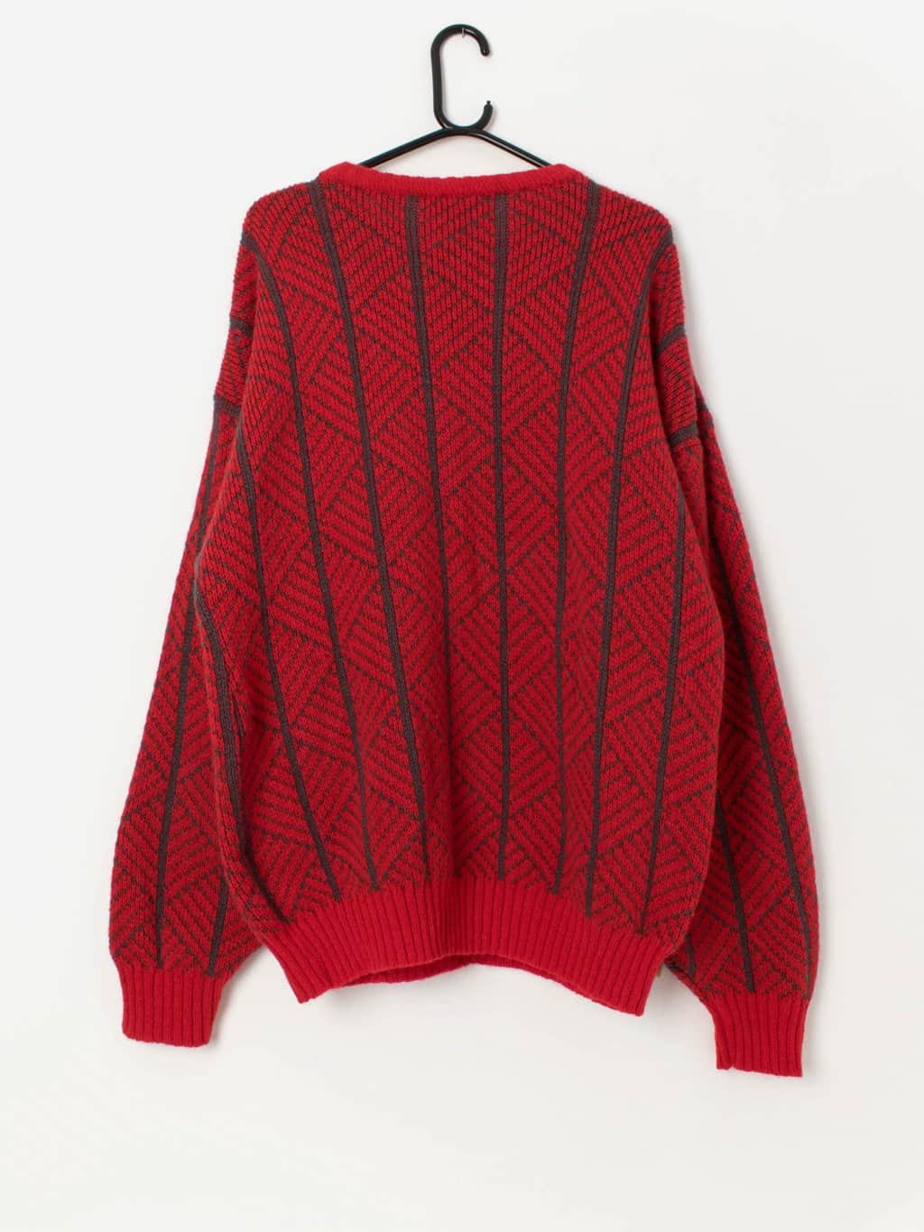 Men's vintage Clipper Scandinavian wool sweater in bright red, made in Denmark - XL - Image 3
