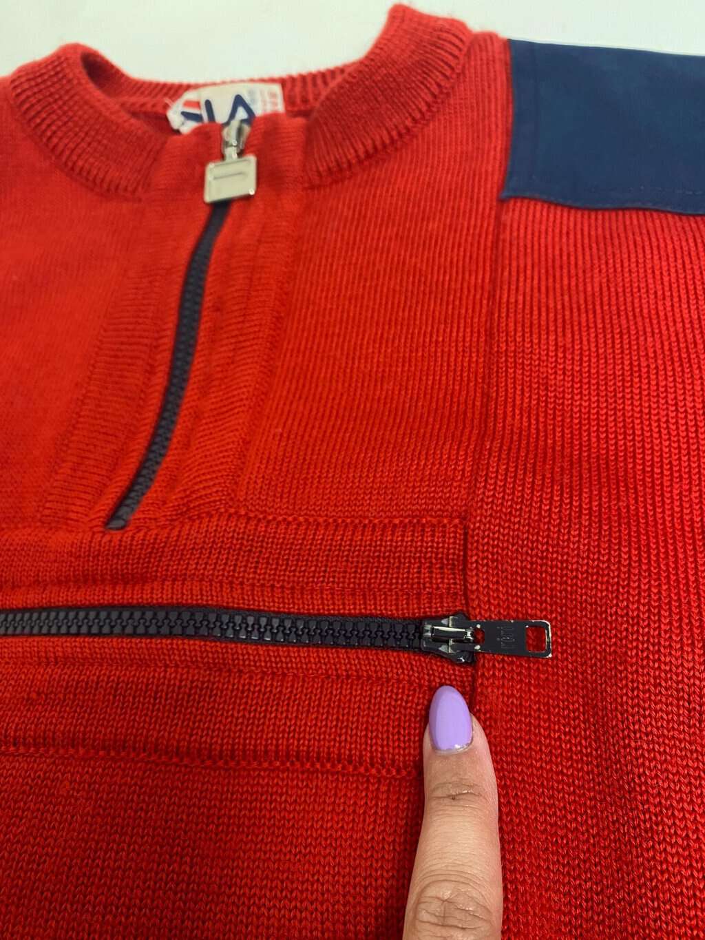 Rare 80s vintage Fila wool ski sweater in red and navy - Large / XL - Image 4