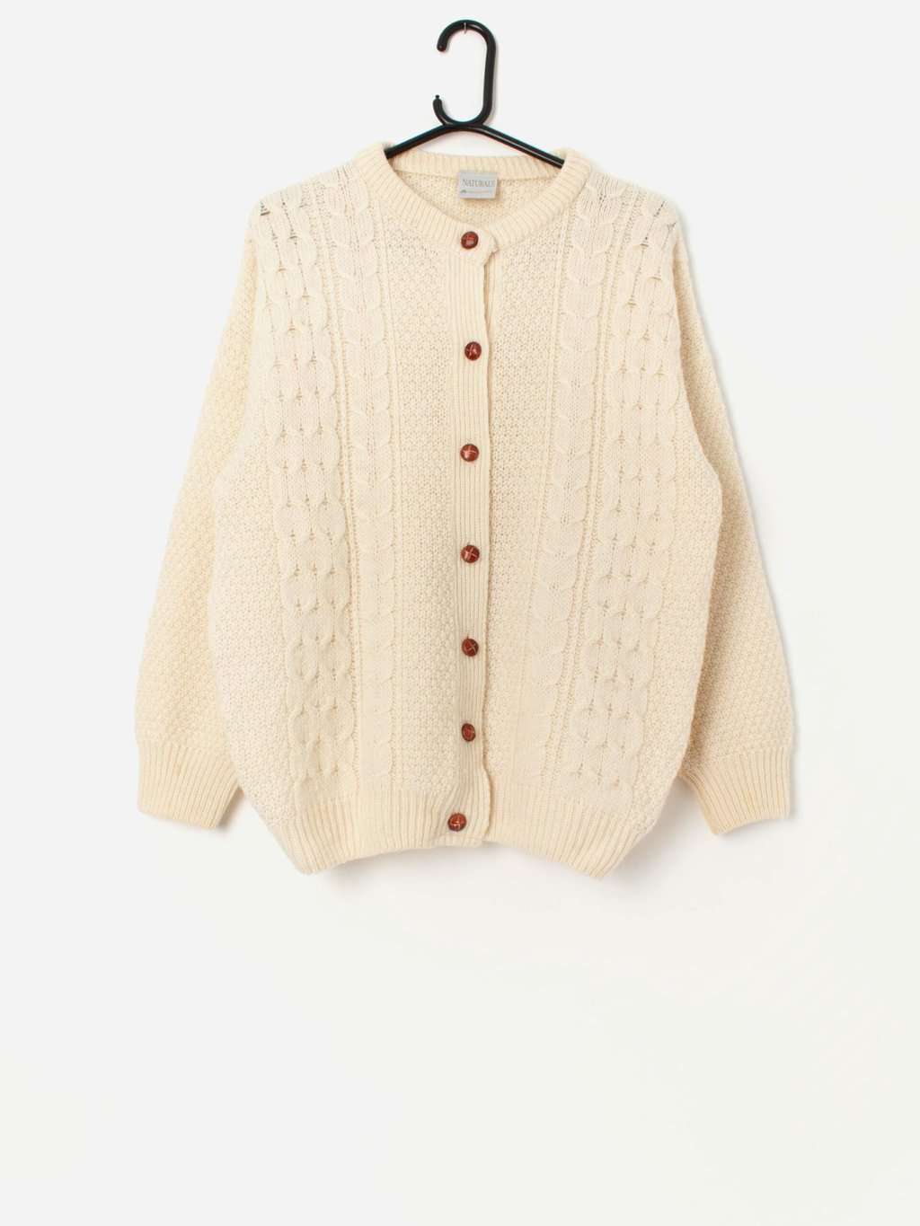 90s vintage Naturals wool cable knit cardigan in cream - Large