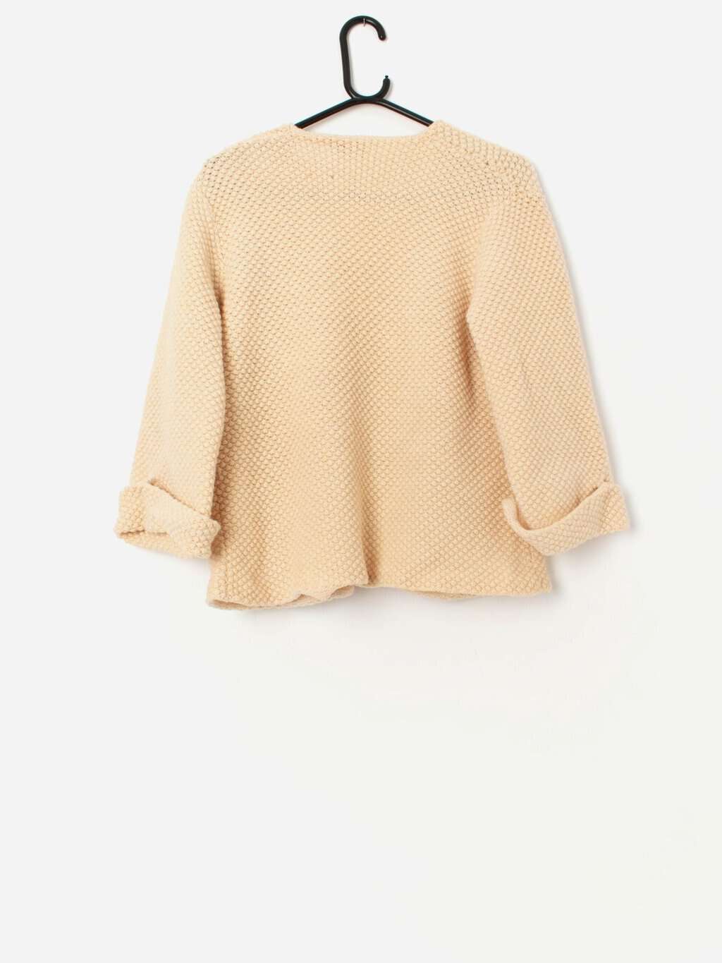 1960s vintage Seaspun wool knitted cardigan in cream, handmade - Small - Image 4