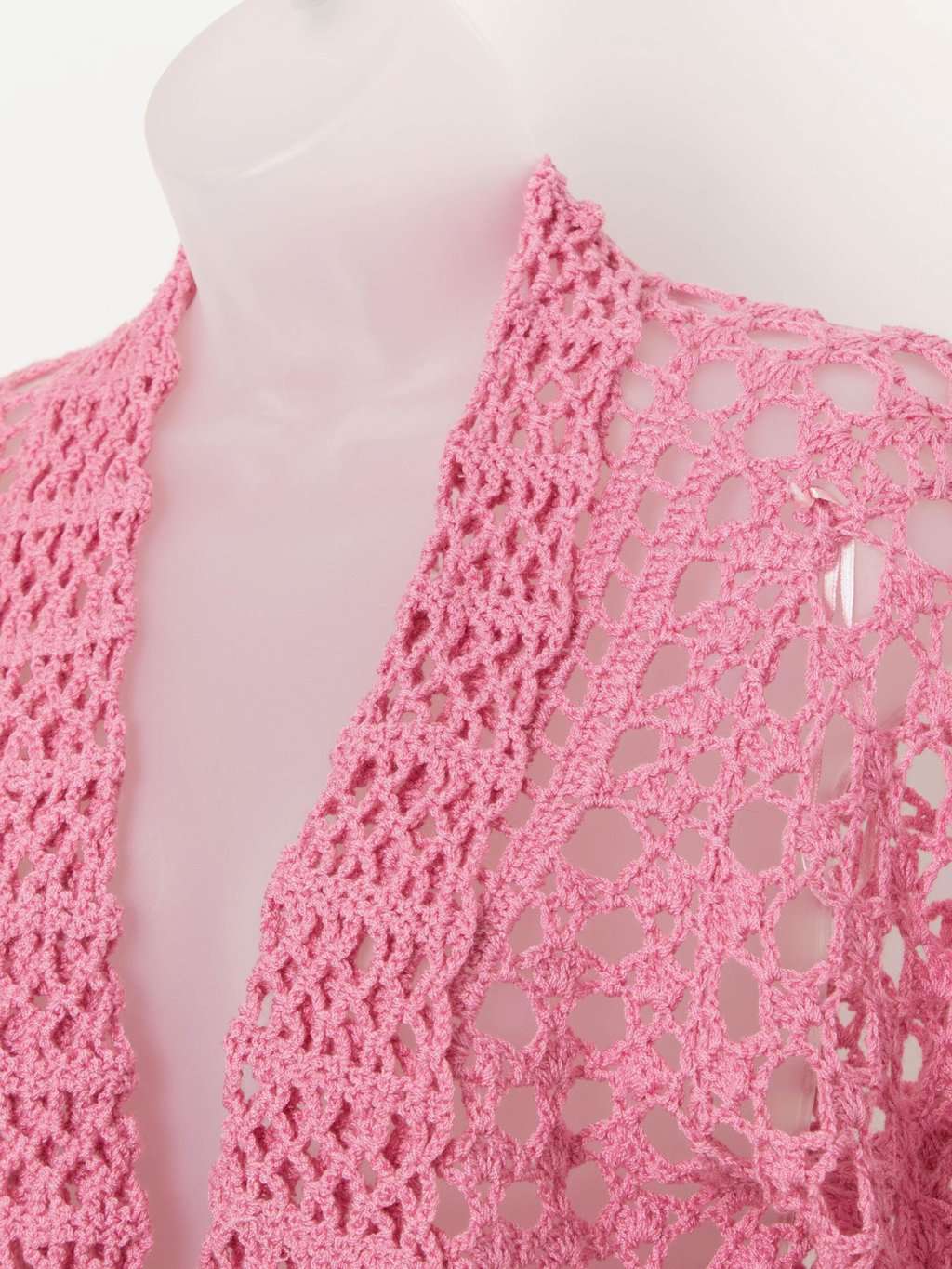 Y2K pink crochet cropped cardigan with tie front - M - Image 2