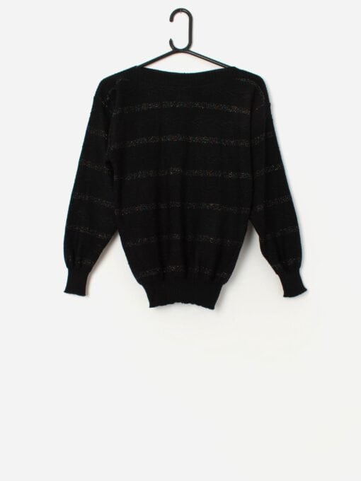 80s vintage black sparkly fitted jumper - Small