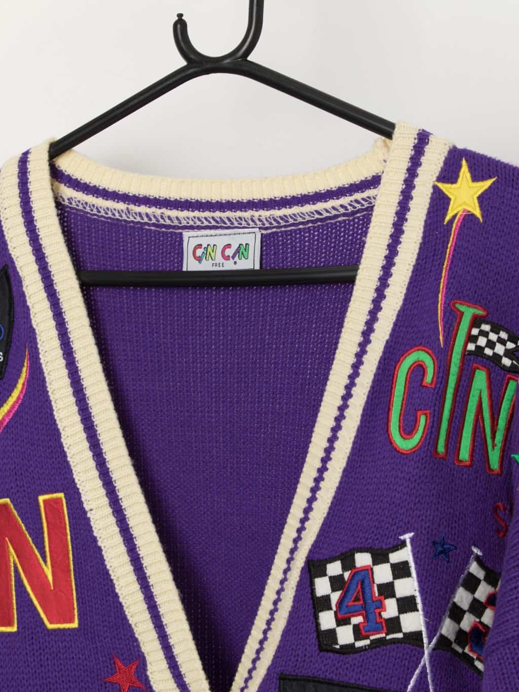 Vintage Cin Cin oversized purple cardigan with racing theme appliqué - Medium / Large - Image 2