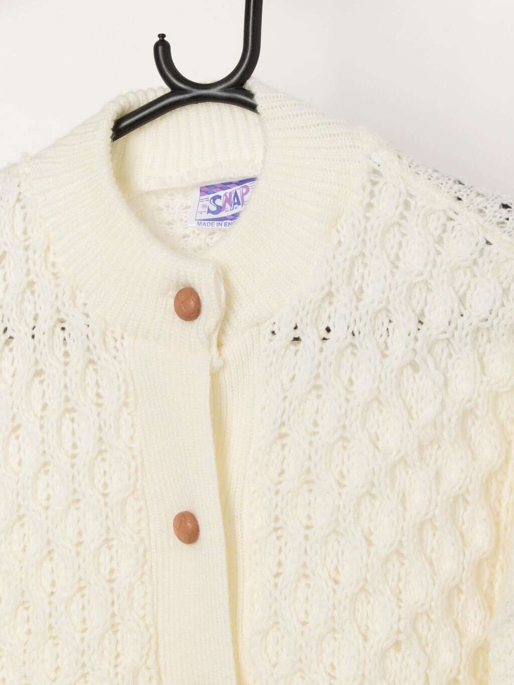 80s vintage cable knit cardigan by Snap, made in England - Medium / Large - Image 2