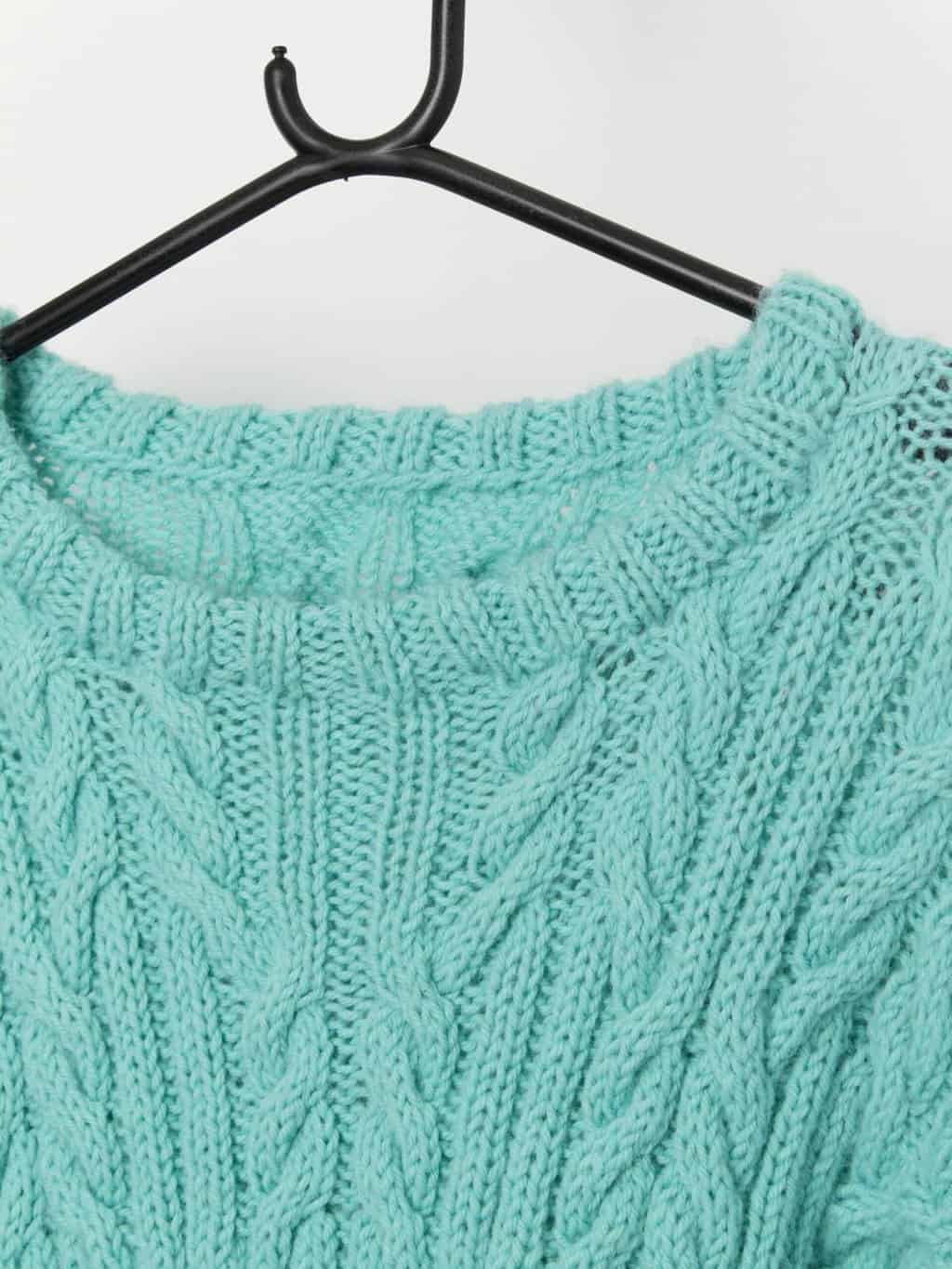 Vintage handknitted aqua blue jumper - Medium - Image 2