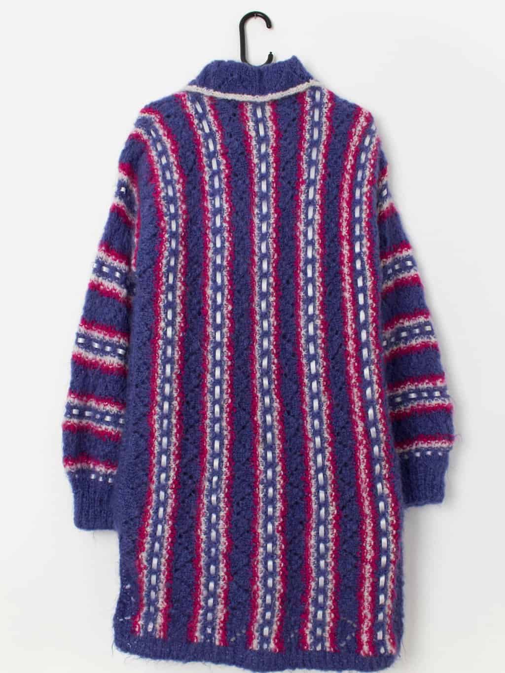 80s vintage Vera Cole handknitted mohair and ribbon cardigan coat - Medium / Large - Image 3