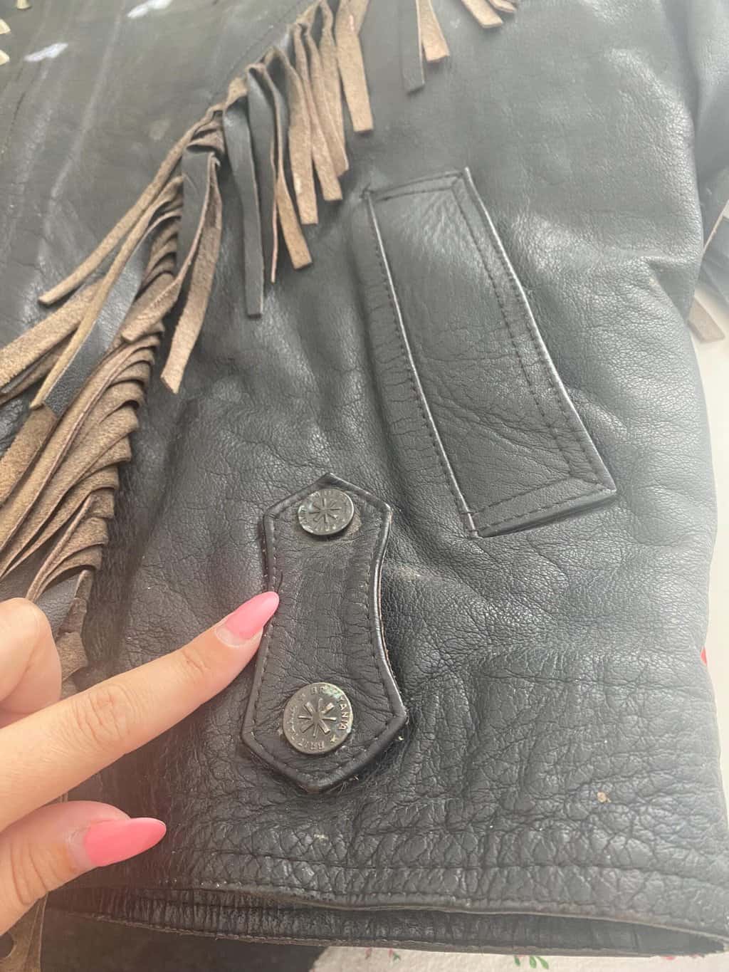 Vintage fringed studded black leather jacket - Medium - Image 6