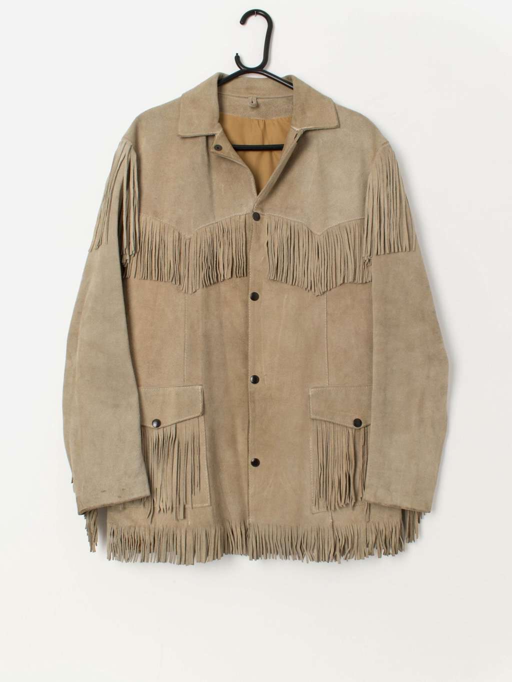 70s vintage suede fringed jacket with snap button closure - Medium