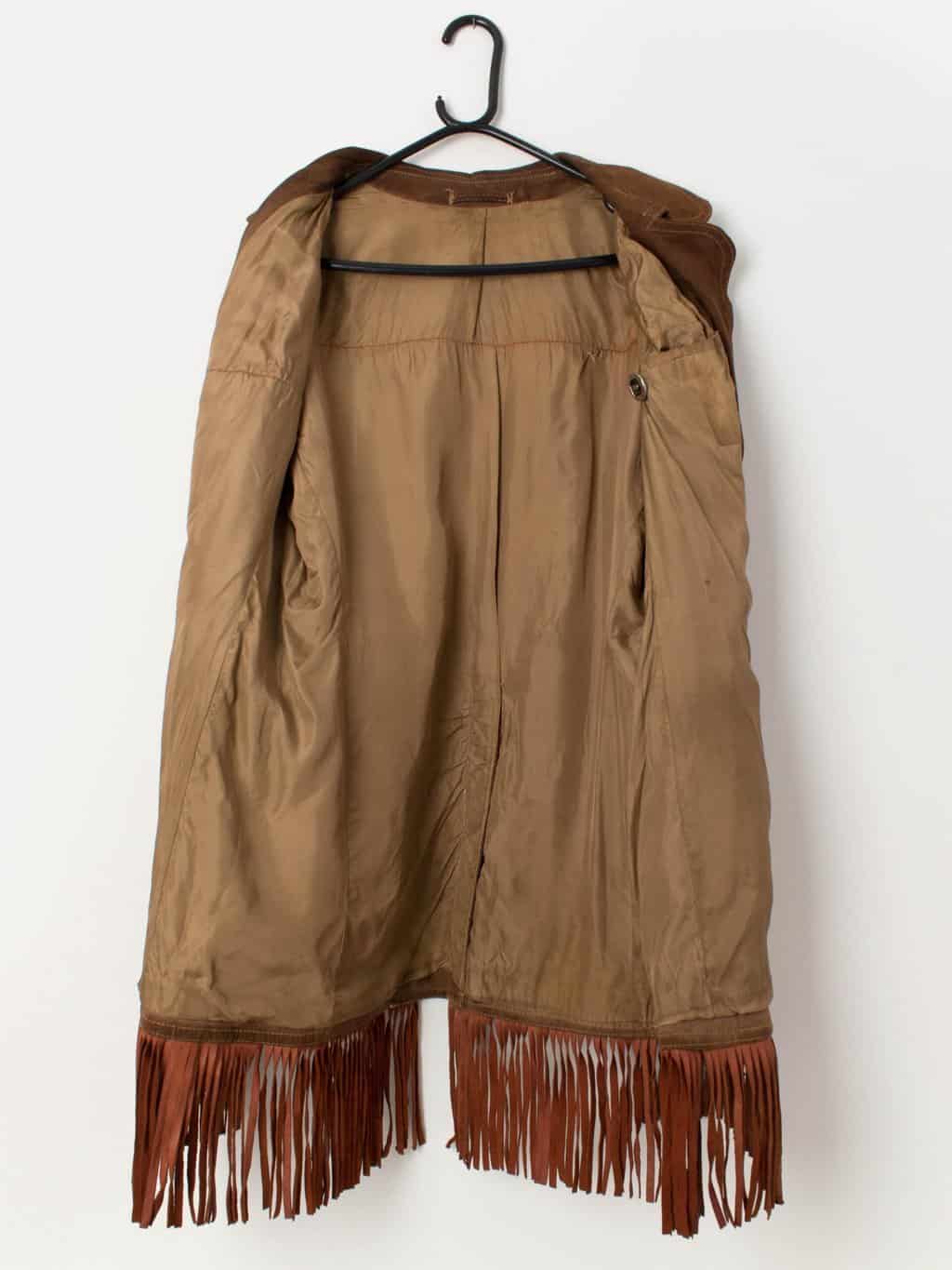 Men's 70s vintage suede fringed jacket in brown - Medium - Image 3