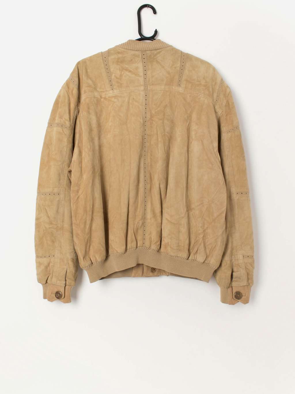 Men's 80s vintage suede jacket with V-neck - Large - Image 4