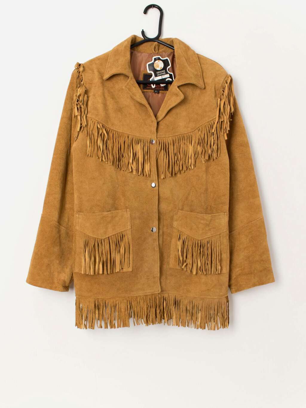Deadstock 1980s vintage fringed suede jacket, mustard yellow - Medium