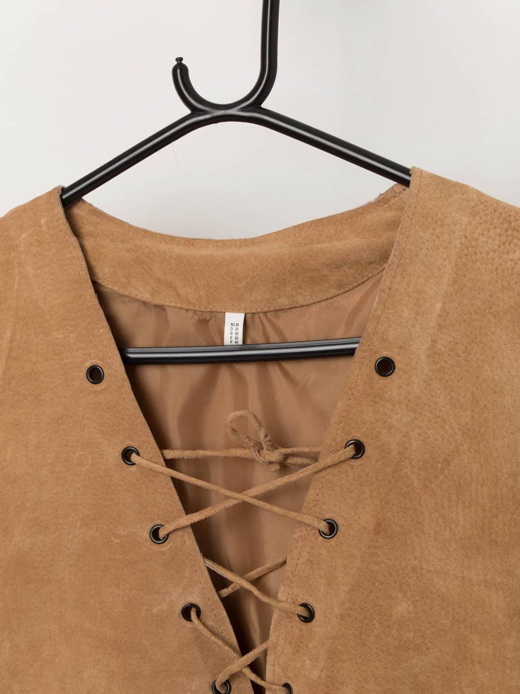 Vintage 70s style suede tunic top with lace up front - M - Image 2