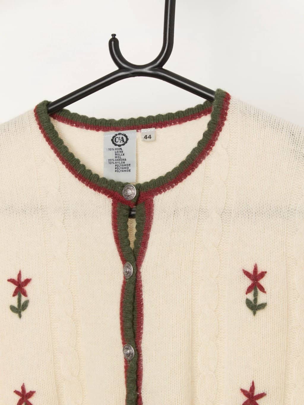 Vintage floral wool cardigan with waist tie - Medium - Image 2