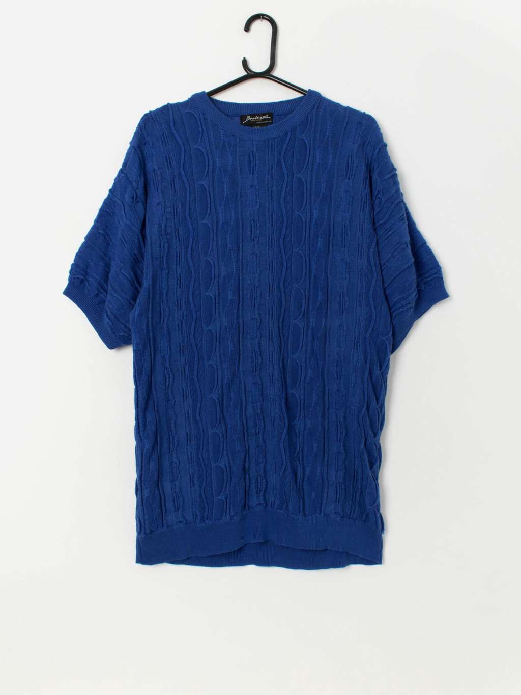 Vintage 3D knit blue jumper, relaxed fit - Large