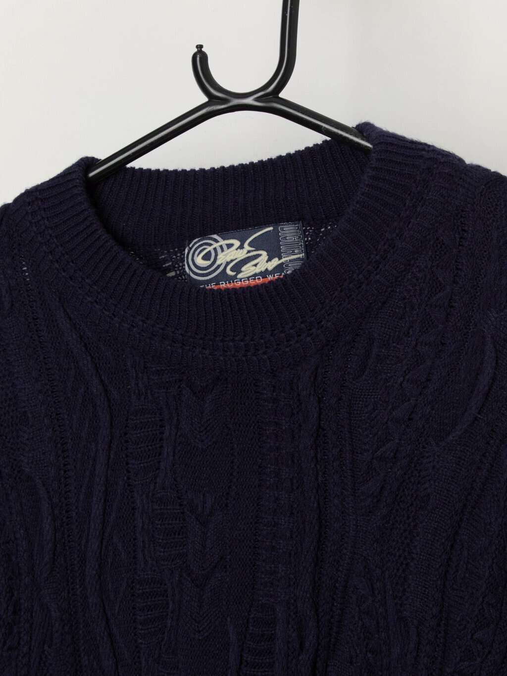 90s vintage 3D knit dark blue jumper - Large - Image 2