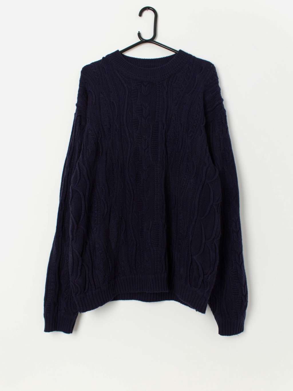90s vintage 3D knit dark blue jumper - Large