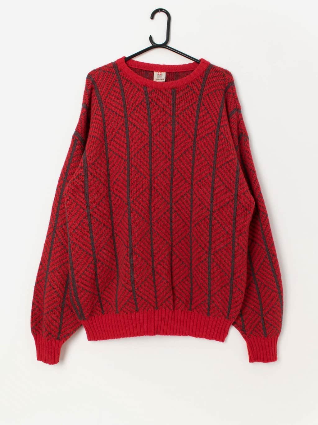 Men's vintage Clipper Scandinavian wool sweater in bright red, made in Denmark - XL