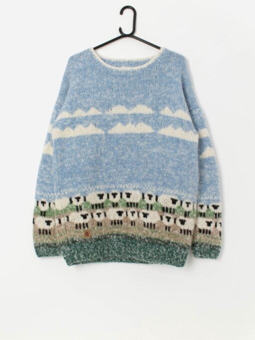 Pachamama handknitted jumper with sheep and cloud design - Medium / Large