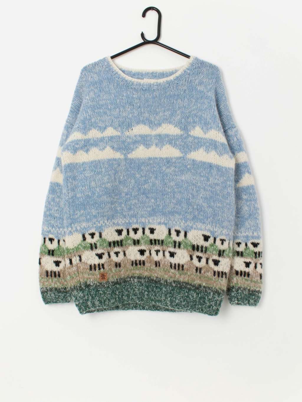 Pachamama handknitted jumper with sheep and cloud design - Medium / Large