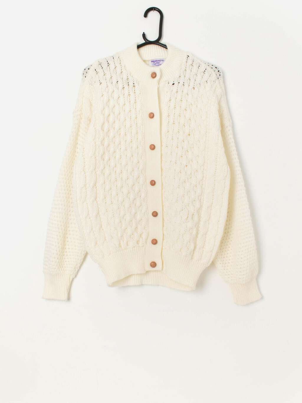 80s vintage cable knit cardigan by Snap, made in England - Medium / Large