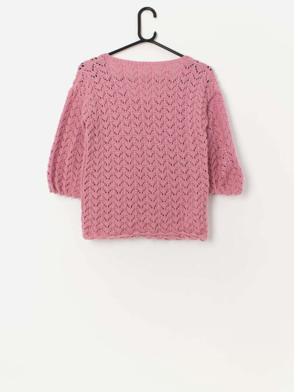 Vintage handknitted pink cardigan with three quarter sleeves - Small - Image 3