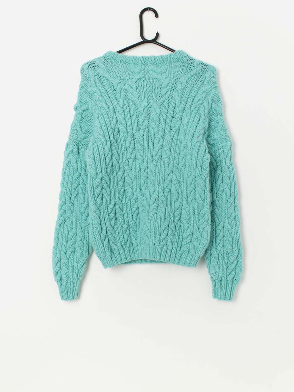 Vintage handknitted aqua blue jumper - Medium - Image 3