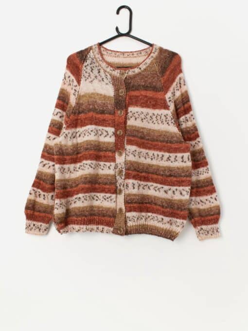 Vintage handknitted brown and rust orange cardigan - M/L