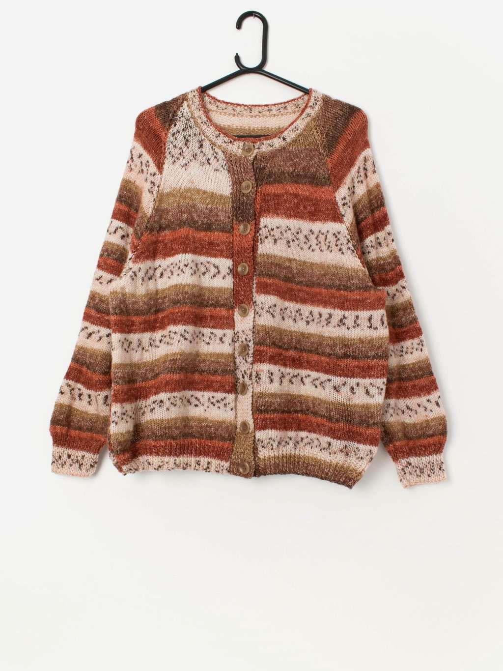 Vintage handknitted brown and rust orange cardigan - M/L